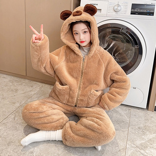 套装 儿童睡衣580克女童冬季 保暖家居服加绒加厚女孩大童2025新款
