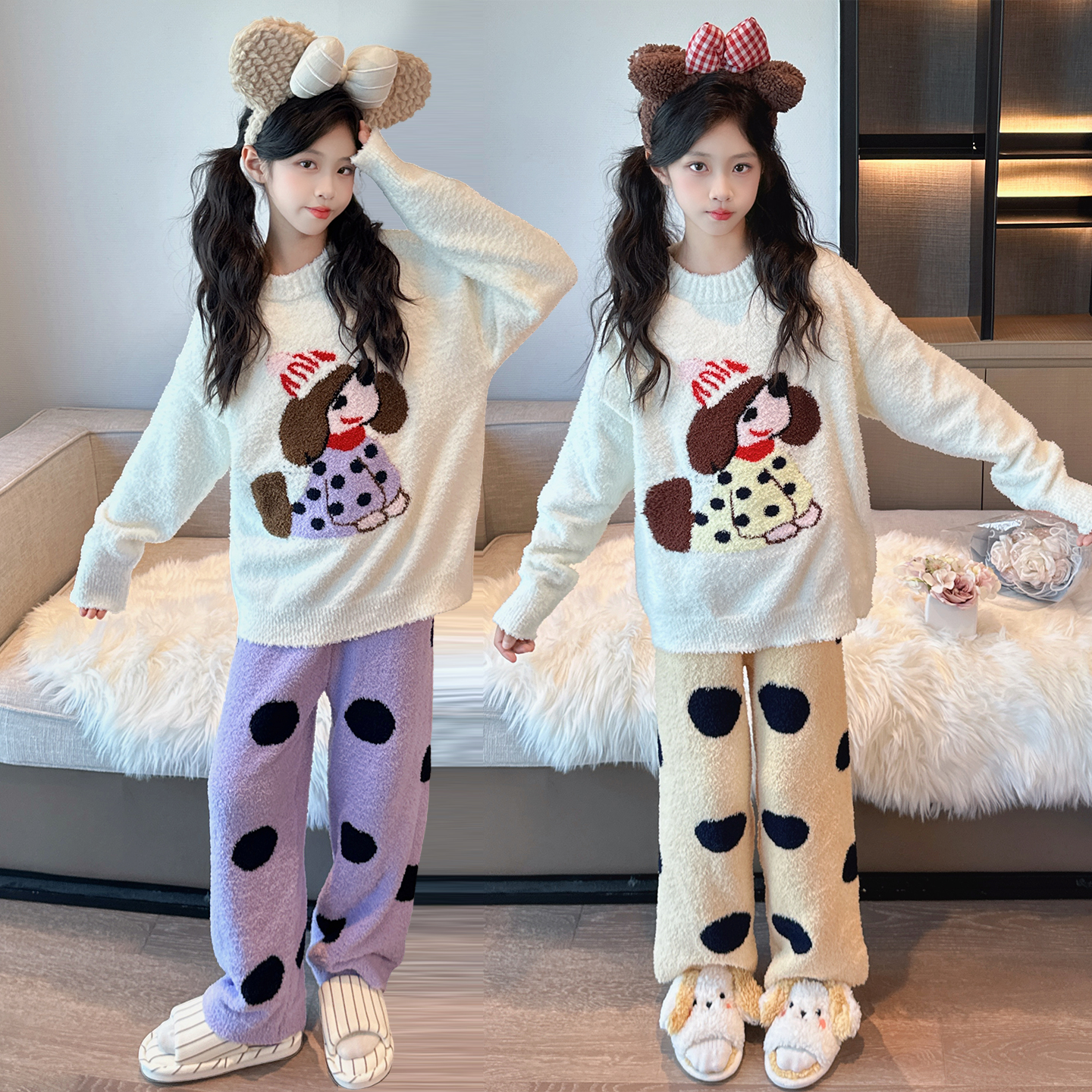 女童睡衣秋冬2025新款中大童套装