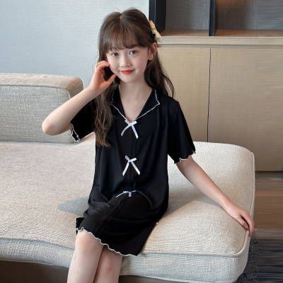 女童夏季莫代尔短袖睡裙2025新款儿童薄睡衣女孩中大童家居服裙子