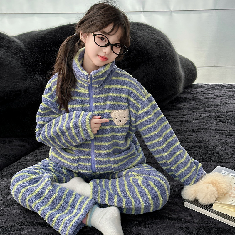 女童睡衣秋冬季法兰绒加厚珊瑚绒