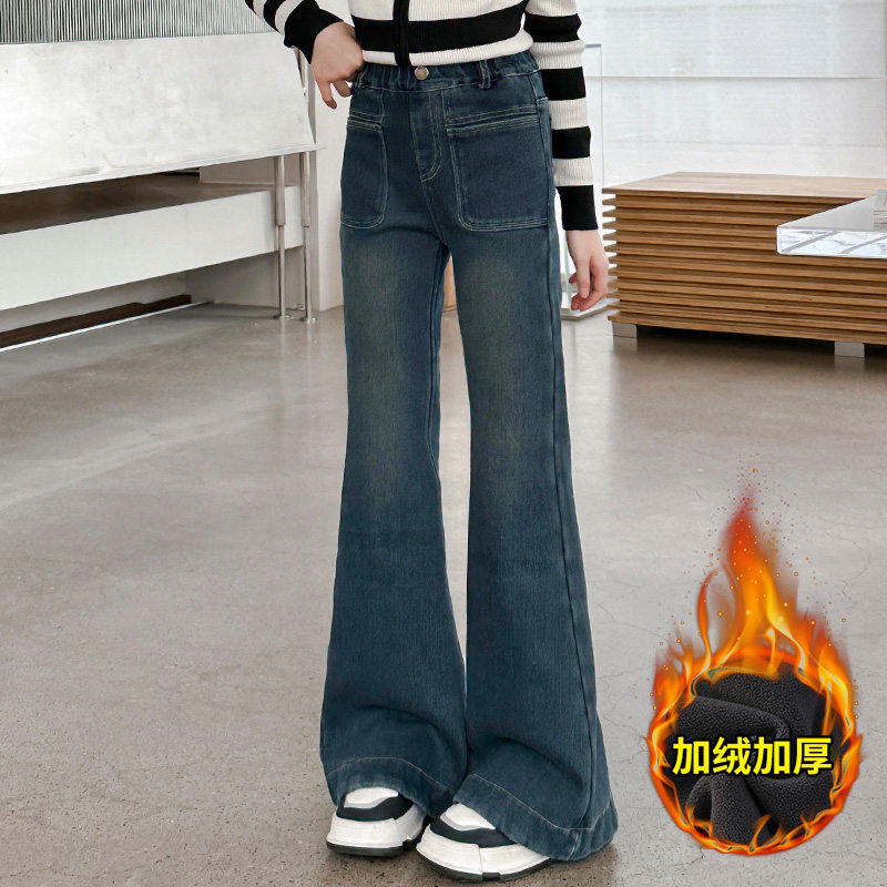 女童春秋冬款牛仔裤2025新款加绒