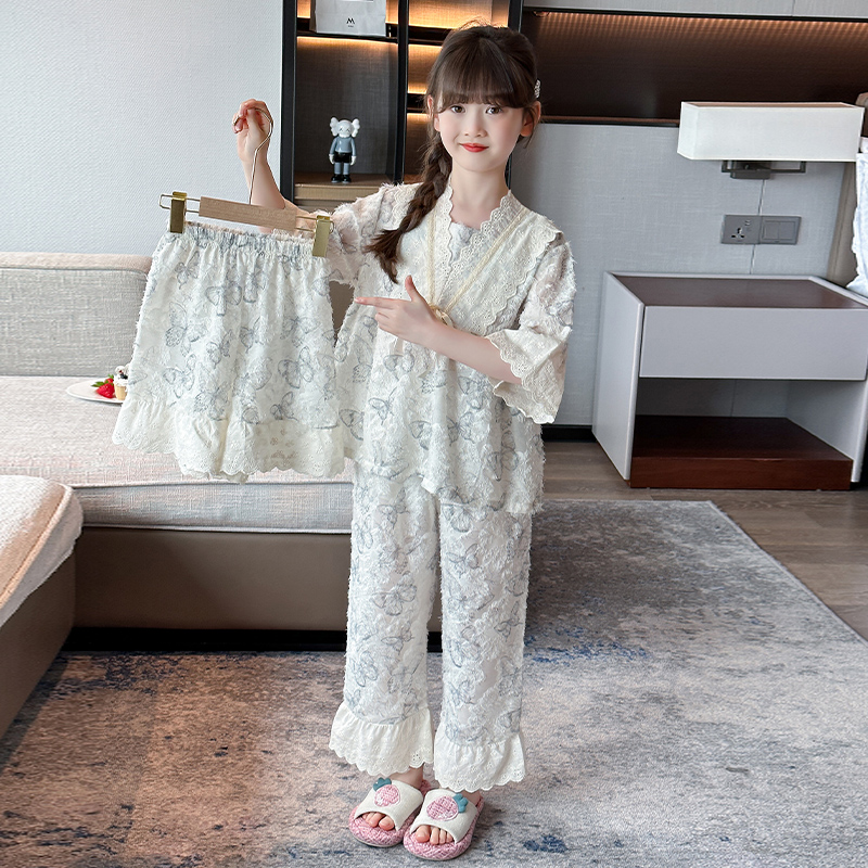 女童睡衣三件套小女孩空调家居服