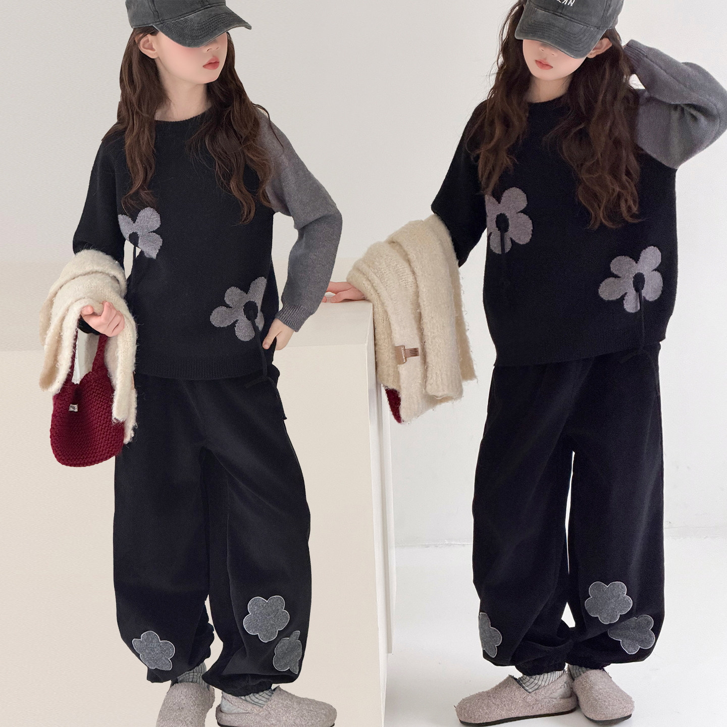 女童套装冬款2025新款女孩加厚刺绣花朵毛衣韩版加绒束脚裤两件套,童装/婴儿装/亲子装,套装,淘宝优惠券,粉丝福利购,淘宝优惠卷