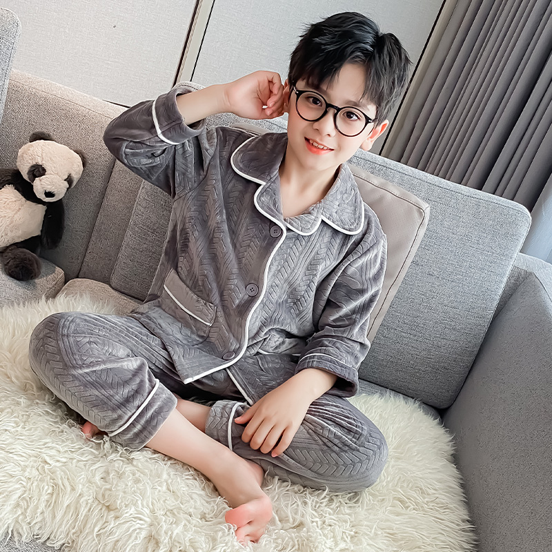 男童睡衣秋冬季海岛绒法兰绒套装