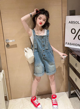 女童休闲背心背带短裤套装两件套