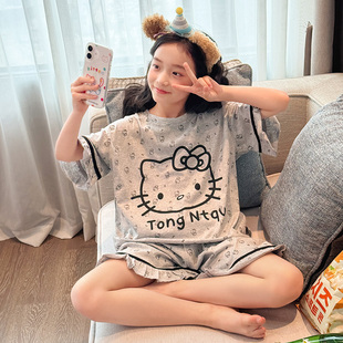 女童纯棉睡衣夏季薄款儿童短袖短裤中大童女孩2025新款全棉家居服