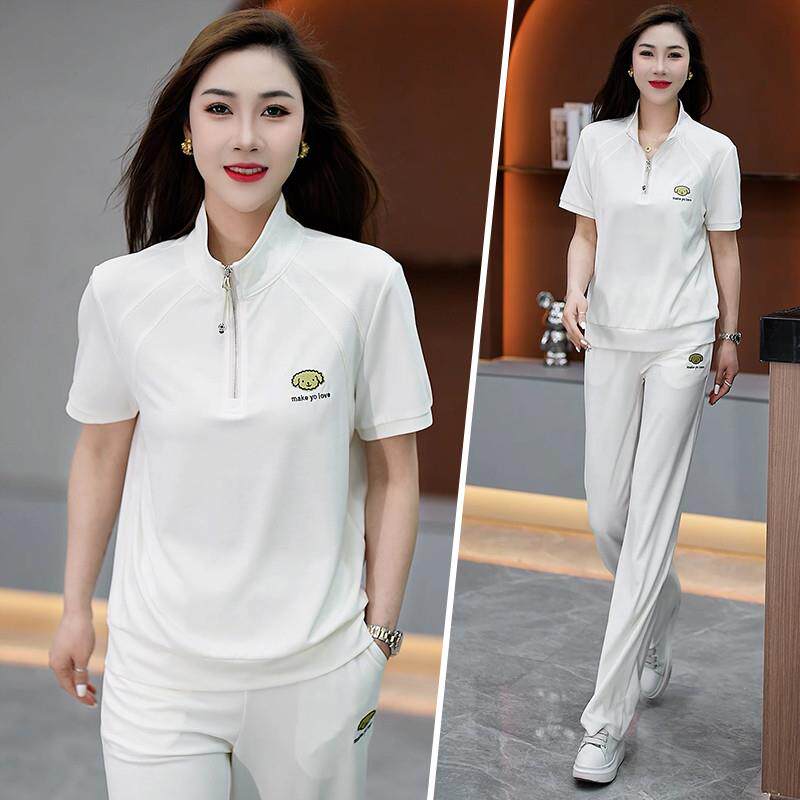 女夏装立领休闲套装2026新款爆款时尚高级感显瘦短袖运动服两件套
