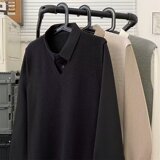 日系假两件长袖衬衫男秋季内搭针织毛衣宽松学院风衬衫my011p55，男装针织衫/毛衣，星座204-3