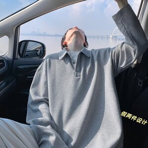 慵懒流行日系潮流简约原宿百搭气质文艺假两件POLOw229 p42图片