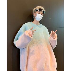 渐变色圆领毛衣男冬季宽松慵懒风针织衫潮my301 p60图片