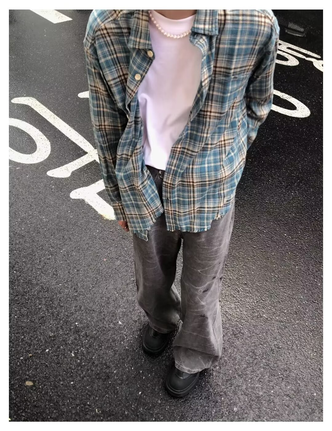 网图美式复古格子长袖衬衫男春季潮牌宽松休闲衬衣外套cs115p35,男装衬衫,星座204-3
