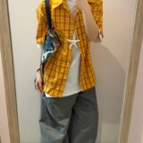 网图美式复古短袖格子衬衫女夏季小个子外搭休闲衬衣dc2269p35，男装T恤，星座204-3