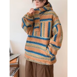 秋冬新款摇粒绒潮牌连帽卫衣男女休闲宽松民族风复古外套w352 p60图片
