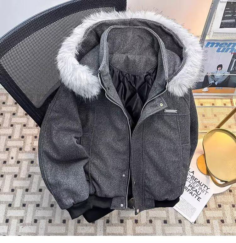 网图冬季座山雕毛领连帽毛呢棉服男加厚保暖棉衣外套m367p90，男装棉衣，星座204-3