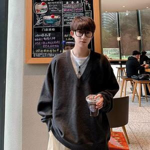假两件v领毛衣男冬季内搭打底针织衫慵懒松弛感线衣my30 p55图片