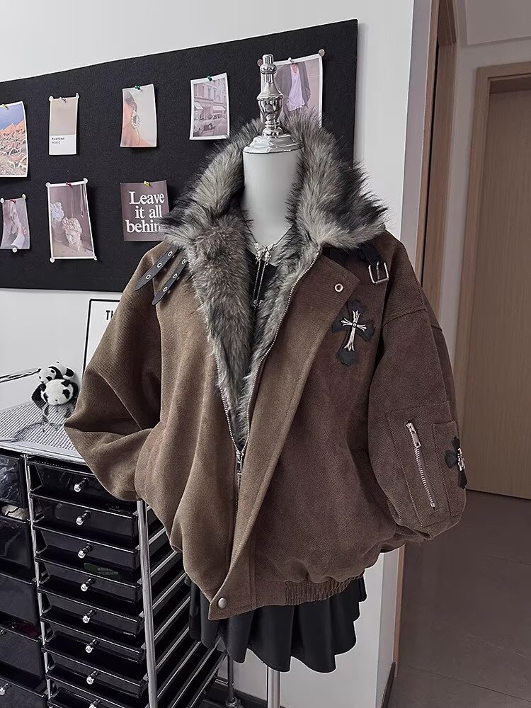 网图美式复古座山雕毛领棉服男女冬季加厚保暖棉衣m423p115,男装棉衣,星座204-3