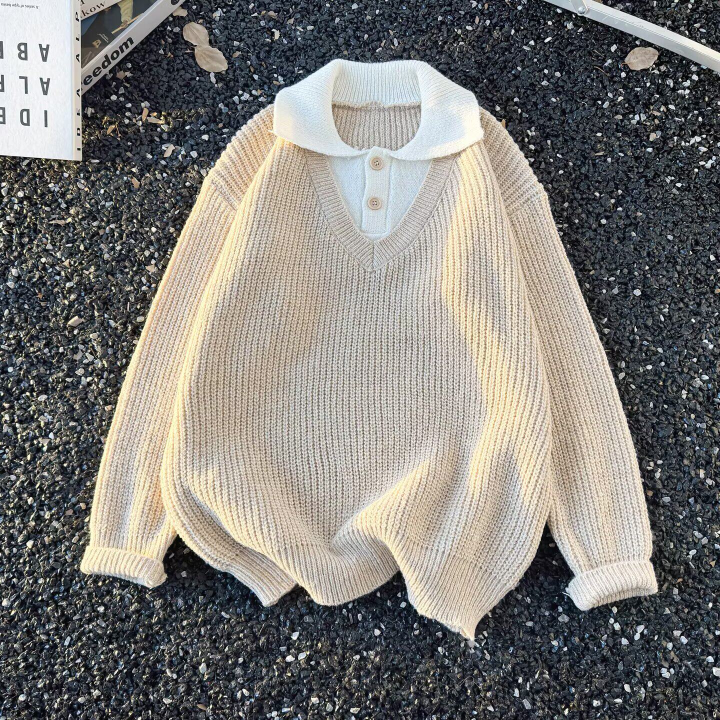 美式复古翻领针织衫男春季撞色保暖毛衣潮my85p52,男装针织衫/毛衣,星座204-3