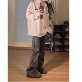 网图日系复古长袖条纹衬衫男女休闲痞帅长袖翻领打底衬衣cs52p32，男装T恤，星座204-3