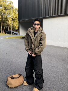 网图 冬季毛领棉衣外套男加厚保暖宽松棉服美式解构棉袄m769 p90图片