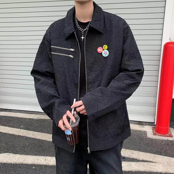 美式复古翻领徽章夹克男冬季潮牌宽松休闲外套男jk9301p60，男装夹克，星座204-3