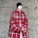 美式高街刺绣红色格子休闲衬衫男长袖潮牌百搭衬衣CS031P40，男装衬衫，星座204-3