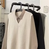 日系假两件长袖衬衫男秋季内搭针织毛衣宽松学院风衬衫my011p55，男装针织衫/毛衣，星座204-3