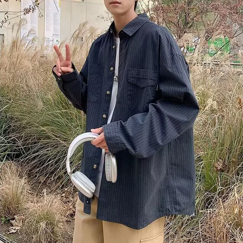 衬衫男长袖日系潮牌ins痞帅衬衣秋季百搭宽松外套潮cs385p40，男装衬衫，星座204-3