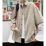 网图日系复古工装短袖衬衫男女夏季薄款宽松慵懒风衬衣dc599p30，男装T恤，星座204-3