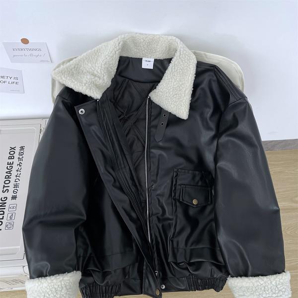 美式复古夹棉加厚皮衣外套男女痞帅情侣羊羔毛拼接皮棉服m217p80,男装皮衣,星座204-3