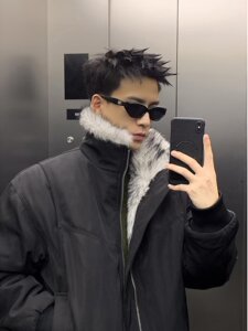 网图 冬季毛领棉衣外套男加厚保暖宽松棉服美式解构棉袄m769 p90图片