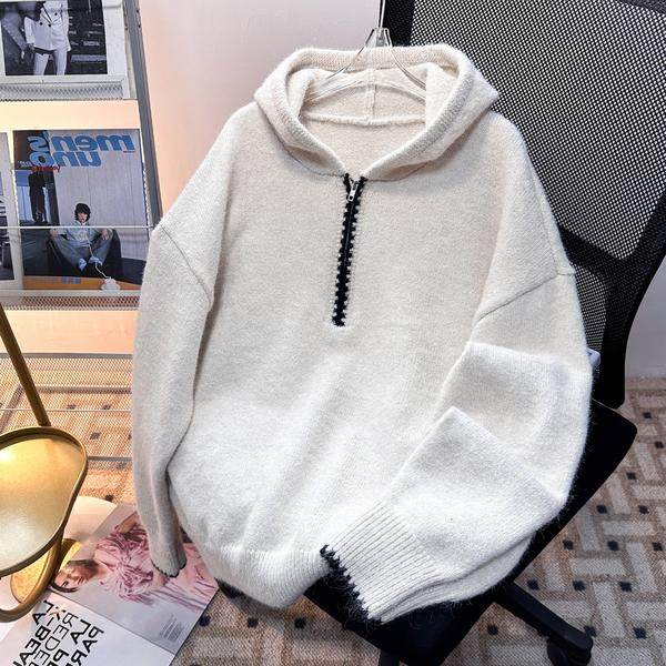 连帽半拉链套头毛衣男冬季宽松慵懒风针织衫my9588p65，男装针织衫/毛衣，星座204-3