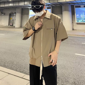 夏季小众短款短袖衬衫外套男金属设计工装衬衣dc778 p45图片