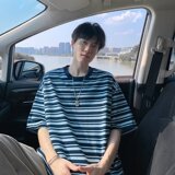 撞色条纹短袖t恤男女夏季气质ins潮流日系流行短袖潮t223p38，男装T恤，星座204-3