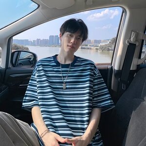 撞色条纹短袖t恤男女夏季气质ins潮流日系流行短袖潮t223 p38图片