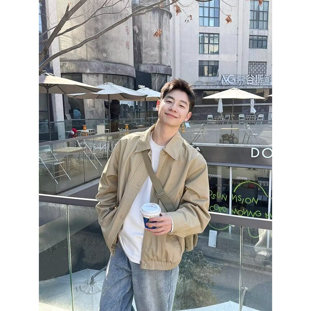 网图美式复古翻领工装夹克男冬季潮牌宽松休闲外套男jk52p60，男装夹克，星座204-3