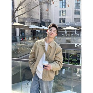 网图美式复古翻领工装夹克男冬季潮牌宽松休闲外套男jk52 p60，男装夹克，星座204-3