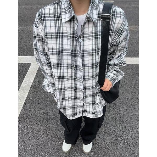 网图美式复古格子衬衫男春季潮牌宽松休闲衬衣外套cs322p37,男装衬衫,星座204-3