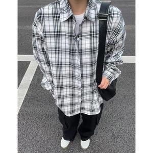 网图美式复古格子衬衫男春季潮牌宽松休闲衬衣外套cs322p37