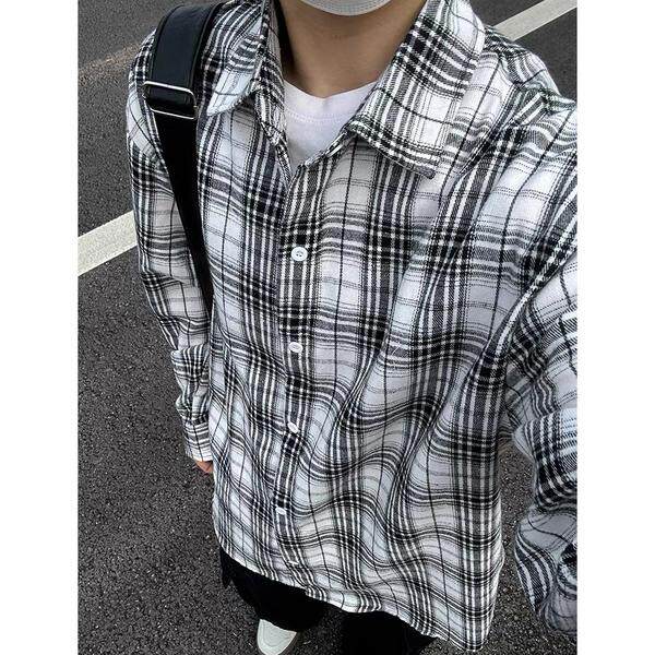网图美式复古格子衬衫男春季潮牌宽松休闲衬衣外套cs322p37,男装衬衫,星座204-3