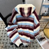 高品复古条纹连帽毛衣男女冬季慵懒风撞色情侣针织衫my9811p62，男装针织衫/毛衣，星座204-3