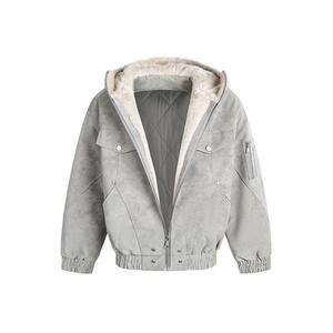网图 冬季加绒加厚连帽棉衣外套男宽松保暖棉服夹克m6057 p100图片