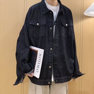 牛仔夹克宽松型流行男ins外穿单排扣潮流秋季翻领长袖j潮k522 p60图片