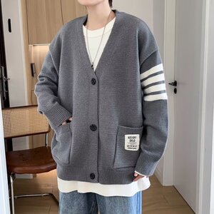 开衫v领毛衣秋冬季男针织衫慵懒风上衣宽松学院外套my021p47