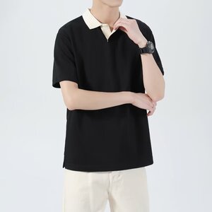 夏季撞色翻领短袖POLO衫男潮牌休闲宽松日系纯色T恤潮t009 p30图片