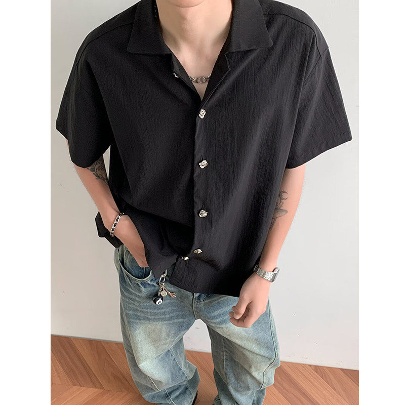 冰丝衬衣男痞帅休闲短袖上衣韩版垂感五分袖百搭衬衫dc204 p35图片