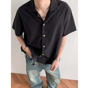 冰丝衬衣男痞帅休闲短袖上衣韩版垂感五分袖百搭衬衫dc204 p35图片