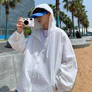 2023夏季百搭男简约防晒服潮连帽拉链慵懒潮流风衣fs57 p45图片