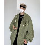 美式复古纽扣针织连帽外套男秋冬款潮牌宽松慵懒开衫my283p55，女装短外套，星座204-3