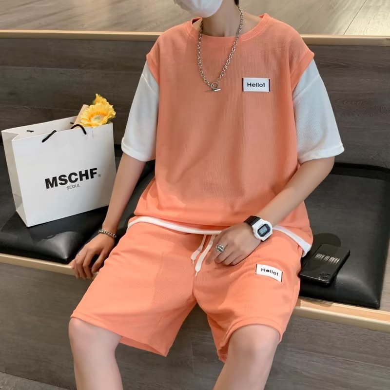 M-5XL2023夏季大码短袖套装运动休闲百搭t恤短裤潮tz9031p45,男装休闲套装,星座204-3