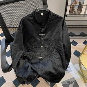 新中式盘扣立领衬衫男春季潮牌宽松休闲衬衣外套cs580 p50，男装衬衫，星座204-3